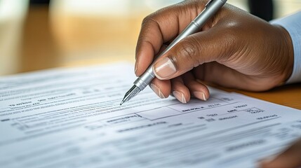 Close-up of a Hand Signing a Document with a Silver Pen