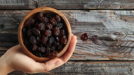 Raisin grain in bowl closeup view