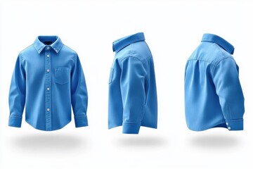 Wall Mural - Blue Long Sleeve Shirt Mockup   Front  Side  and Back Views