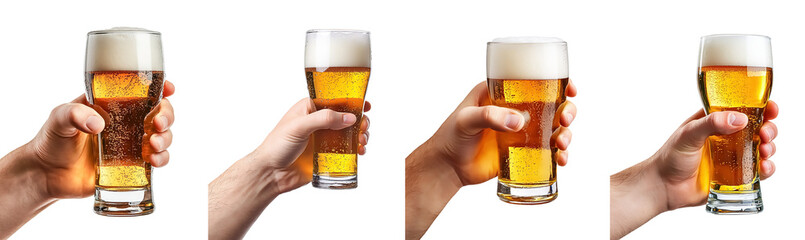 Male hand holding beer glass isolated on transparent background