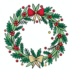 Wall Mural - Hand Drawn Christmas Wreath - Line Art Round Vector Frame for Cards, Invitations & Logos and more.