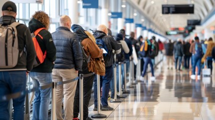 line of passengers waiting at the gate of an airport, generative ai