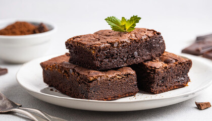 brownie cake piece stack on plate homemade pastries