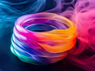 Wall Mural - colorful abstract swirl of smoke and light creating a vibrant, artistic composition on a dark backgr
