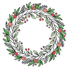 Wall Mural - Hand Drawn Christmas Wreath - Line Art Round Vector Frame for Cards, Invitations & Logos and more.