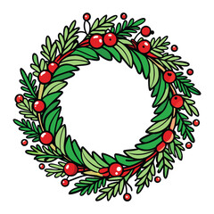 Canvas Print - Hand Drawn Christmas Wreath - Line Art Round Vector Frame for Cards, Invitations & Logos and more.