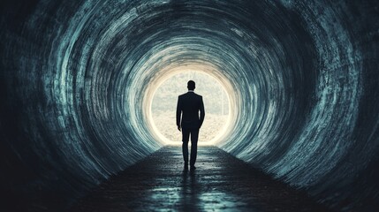 Wall Mural - A man is walking through a tunnel