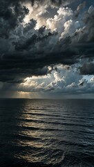 Poster - Dramatic clouds hang over the ocean.