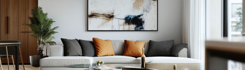 Wall Mural - Cozy and Inviting Living Room with Wooden Accents and Modern Decor