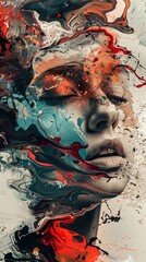 Wall Mural - Abstract portrait of a woman with colorful paint swirls.