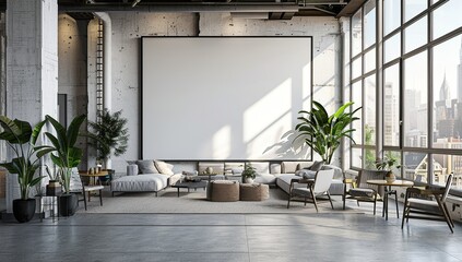 Poster - Modern Industrial Loft Living Room with City View