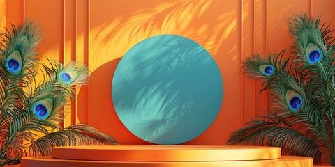 Canvas Print - Orange and Turquoise Product Display with Peacock Feathers