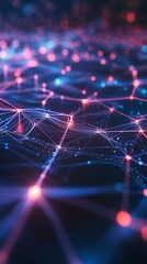 Wall Mural - futuristic network visualization with glowing nodes and connections in vibrant pink and blue hues, r