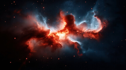 Wall Mural - a vibrant image of a nebula with red and blue gas clouds and bright stars scattered across space, sh