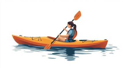 Wall Mural - Vector illustration of a female kayaking in water