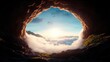 © MAY - A cave entrance, shrouded in mist and glowing with a faint, unearthly light, revealing a hidden, mystical realm within.