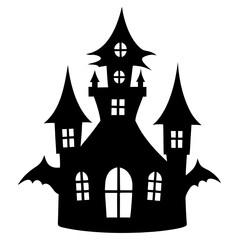 Wall Mural - Halloween haunted house silhouette illustration on white background