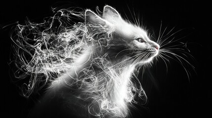 Wall Mural -   A monochrome image of a feline's visage featuring luminous white beams emanating from its orbs