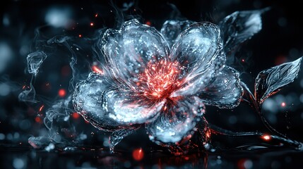 Wall Mural -   A close-up of a flower with blurry lights below the flower and on the petals