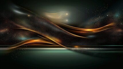 Wall Mural -  Black and gold abstract with light waves emanating from both ends