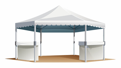 White folding promotion tent, outdoor mobile marquee for party on beach or in garden, marketing exhibition or trade. Vector realistic mockup of blank festival awning isolated on white background