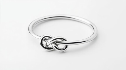 Simple metal bracelet with single knot detail, isolated on clean white background, minimalist chic design