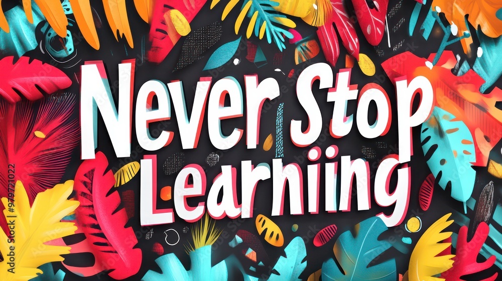 Never stop learning is the message of this colorful poster Stock ...