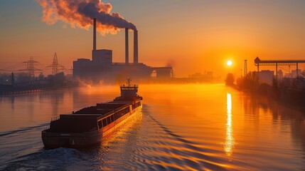 Canvas Print - Sunrise over Industrial River