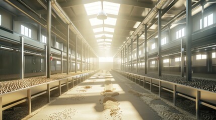 Wall Mural - Industrial Factory Interior with Conveyor Belts