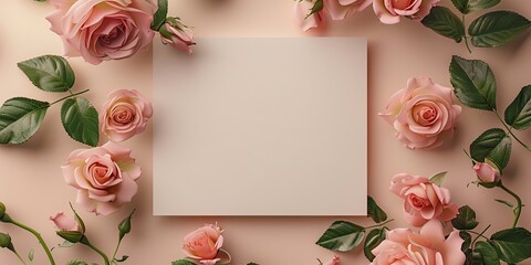 Wall Mural - Pink Roses and Blank Card