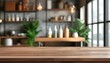 © 慧 马 - Versatile wooden tabletop ideal for product display with softly blurred background enhancing visual composition