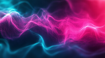 Poster - Neon Electric Wave Vibrations In Pink And Blue Abstract Fluid Design