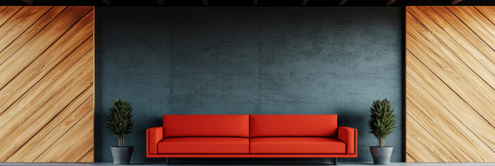 Wall Mural - Modern living room with red sofa.