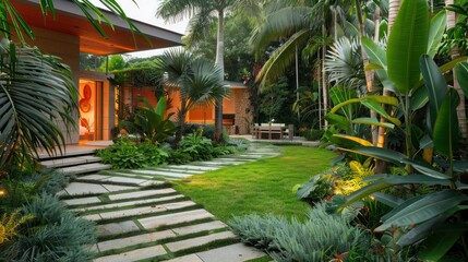 Wall Mural - Tropical Garden with Stone Path