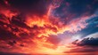 © Nima - Dramatic Sunset Sky with Fiery Clouds, a captivating view of a vivid sunset with vibrant red, orange, and yellow clouds, symbolizing warmth, hope, beauty, and the end of a day.