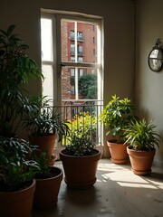 Poster - Home garden with potted plants.