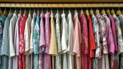 Bamboo hanger displaying colorful shirts on a rack