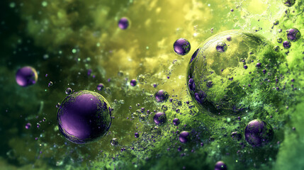 cosmic acid green beautiful and rich background with purple spheres