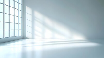 Wall Mural - 3d rendering of a minimalist white room with a large window and sunlight streaming in