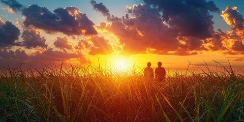 Wall Mural - Silhouettes of Two People at Sunset