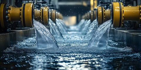 Poster - Witness the dynamic flow of water through industrial valves, demonstrating efficiency and clarity in motion