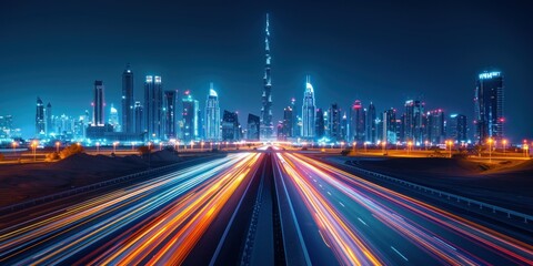 Wall Mural - Dubai Cityscape at Night with Light Trails