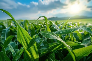 Poster - Dew Drops on Green Leaves