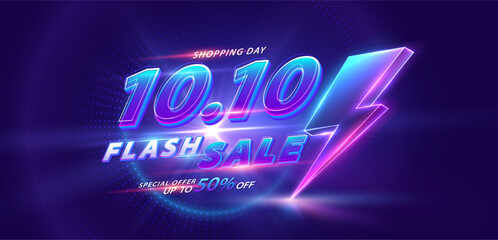 10.10 discount flash sale background. Vector illustration for shopping day, online shopping, special Offer coupon, voucher, banner template, websites, social media advertising.