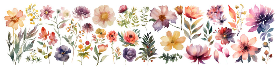 Wall Mural - Watercolor vector flowers. Botanical illustration. Wild bouquet.