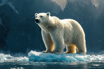 Wall Mural - Lonely Polar Bear on Shrinking Ice in Vast Ocean