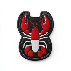 A lobster clipart, embroidered patch style, stitched texture, isolated on white background.