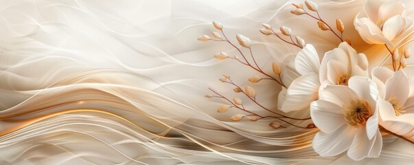 Poster - White Flowers on a Beige Abstract Background