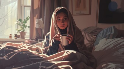 Poster - Morning Coffee in Cozy Bed