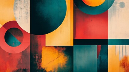 Poster - An artistic abstract background featuring geometric shapes and bold, contrasting colors, providing a contemporary and eye-catching backdrop